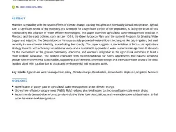 Water, agriculture, and climate: a study of Moroccan agricultural water management policy