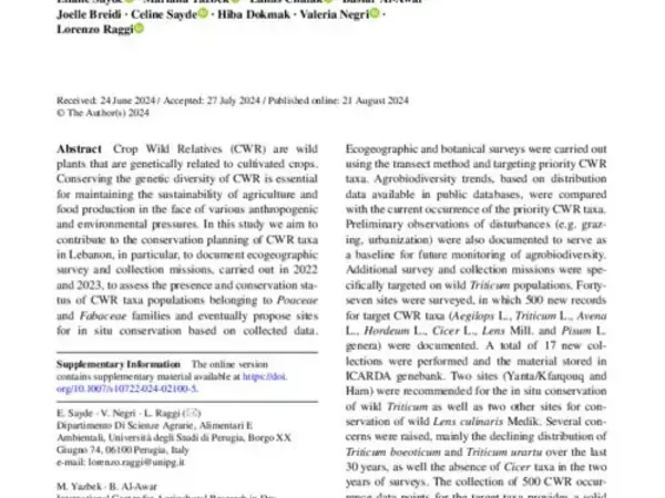 Surveying and collecting Poaceae and Fabaceae crop wild relatives diversity in Lebanon