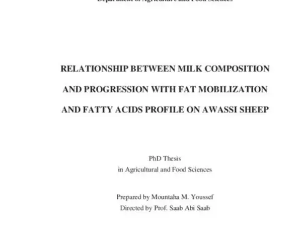 Relationship Between Milk Composition  And Progression With Fat Mobilization  And Fatty Acids Profile On Awassi Sheep