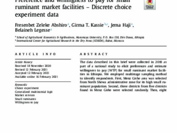 Preference and willingness to pay for small ruminant market facilities – Discrete choice experiment data