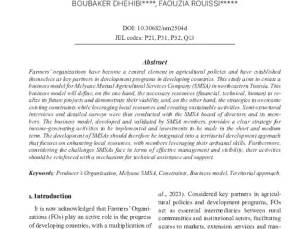 Creating a business model for Farmers’ Organizations in Tunisia: Lessons learned to strengthen and support their activities