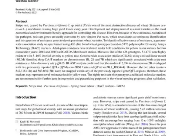 Genome wide association study for stripe rust resistance in spring bread wheat (Triticum aestivum L.)