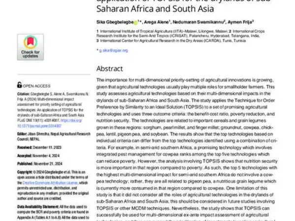 Multi-dimensional impact assessment for priority setting of agricultural technologies: An application of TOPSIS for the drylands of sub-Saharan Africa and South Asia