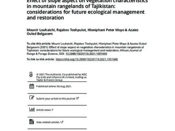 Effect of slope aspect on vegetation characteristics in mountain  rangelands of Tajikistan: considerations for future ecological management  and restoration