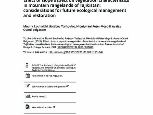 Effect of slope aspect on vegetation characteristics in mountain  rangelands of Tajikistan: considerations for future ecological management  and restoration