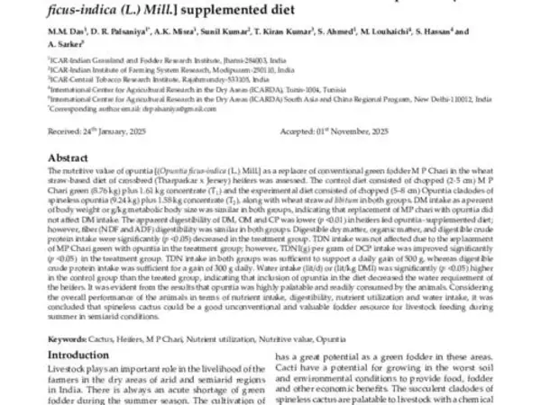 Nutrient intake and utilization in crossbred heifers fed opuntia [Opuntia ficus-indica (L.) Mill.] supplemented diet