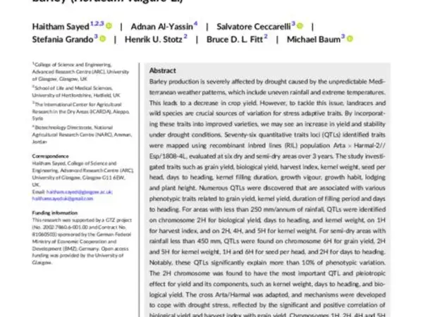 Mapping of quantitative trait loci for agronomic and morpho-physiological traits under drought environments in springbarley (Hordeum vulgare L.)