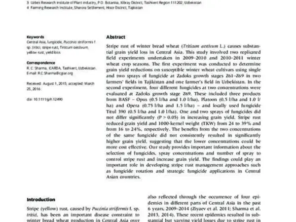Reduction of Winter Wheat Yield Losses Caused by Stripe Rust through Fungicide Management