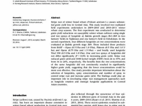 Reduction of Winter Wheat Yield Losses Caused by Stripe Rust through Fungicide Management