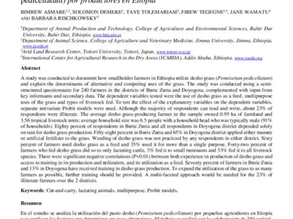 Determinants of the utilization of desho grass (Pennisetum pedicellatum) by farmers in Ethiopia