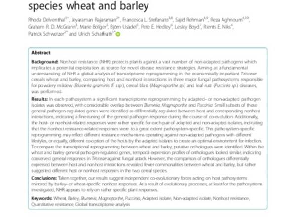 A comparative analysis of nonhost resistance across the two Triticeae crop species wheat and barley