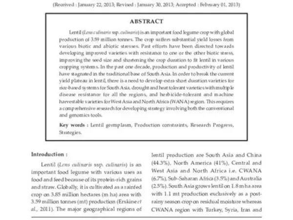 Global Lentil Production: Constraints and Strategies