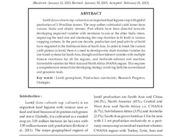 Global Lentil Production: Constraints and Strategies