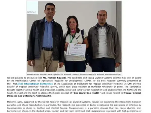 Young Researcher wins CIRAD award on Tropical Veterinary Medicine