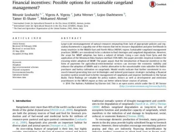 Financial incentives: Possible options for sustainable rangeland management?