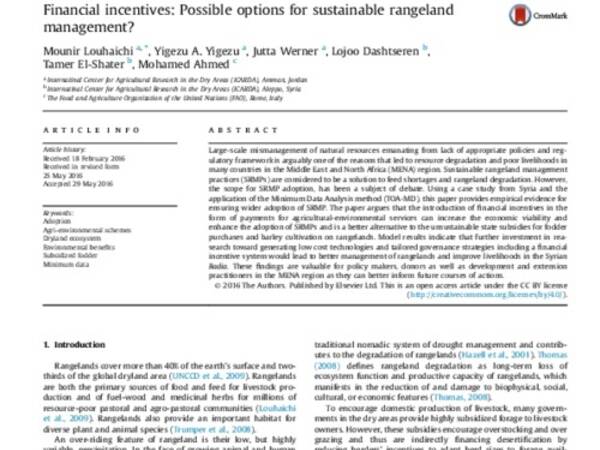 Financial incentives: Possible options for sustainable rangeland management?