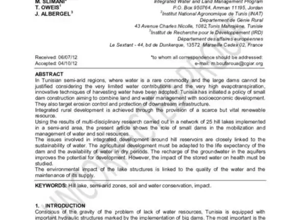 Hill lakes : innovative approach for sustainable rural management in the semi-arid areas in Tunisia