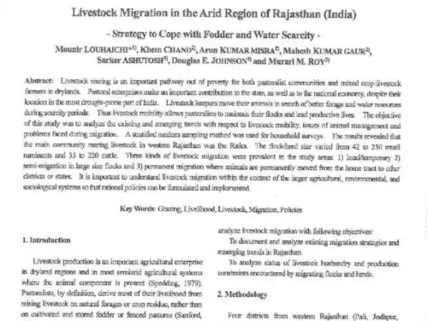 Livestock Migration in the Arid Region of Rajasthan (India) - Strategy to Cope with Fodder and Water Scarcity -