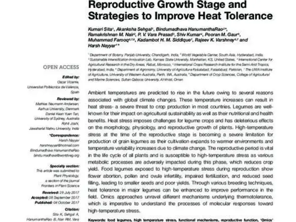 Food Legumes and Rising Temperatures: Effects, Adaptive Functional Mechanisms Specific to Reproductive Growth Stage and Strategies to Improve Heat Tolerance
