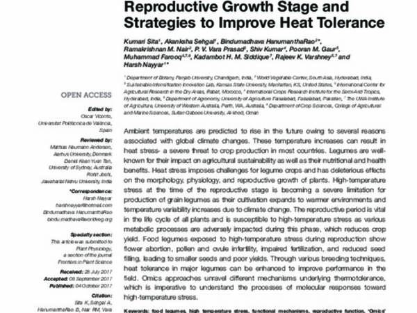 Food Legumes and Rising Temperatures: Effects, Adaptive Functional Mechanisms Specific to Reproductive Growth Stage and Strategies to Improve Heat Tolerance