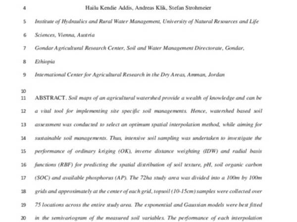 Performance of frequently used interpolation methods to predict spatial distribution of selected soil properties in an agricultural watershed in Ethiopia