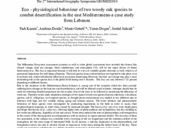 Eco - physiological behaviour of two woody oak species to combat desertification in the east Mediterranean-a case study from Lebanon