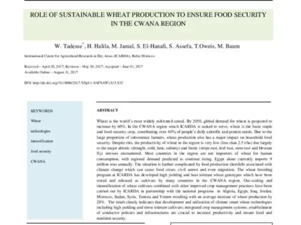 Role of Sustainable Wheat Production to Ensure Food Security in the CWANA region