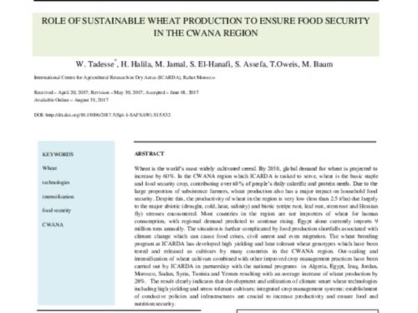 Role of Sustainable Wheat Production to Ensure Food Security in the CWANA region