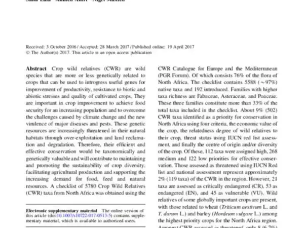 Towards the conservation of crop wild relative diversity in North Africa: checklist, prioritisation and inventory