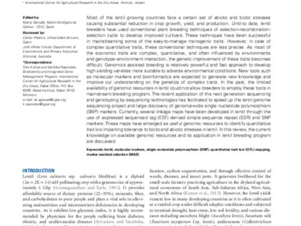 Current knowledge in lentil genomics and its application for crop improvement