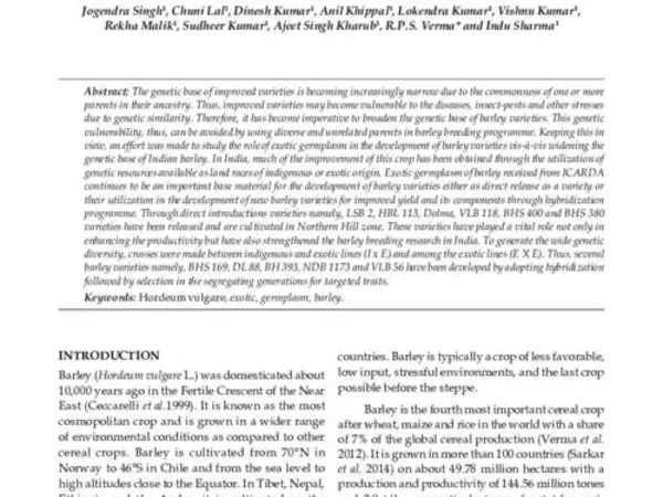 Widening the Genetic Base of Indian Barley Through the Use of Exotics