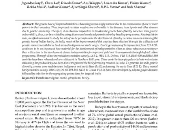 Widening the Genetic Base of Indian Barley Through the Use of Exotics