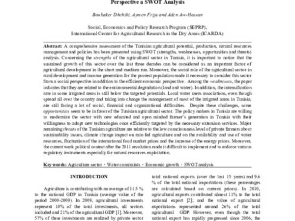 Performances, Policies, Challenges and Opportunities of the Tunisian Agriculture Sector from Natural Resources Management Perspective a SWOT Analysis