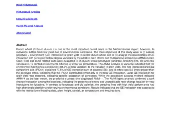 The use of AMMI model for interpreting genotype x environment interaction in durum wheat