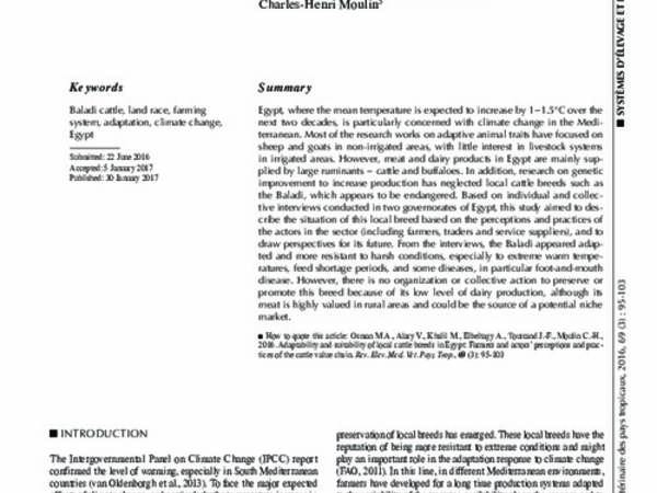 Adaptability and suitability of local cattle breeds in Egypt: Farmers and actors’ perceptions and practices of the cattle value chain