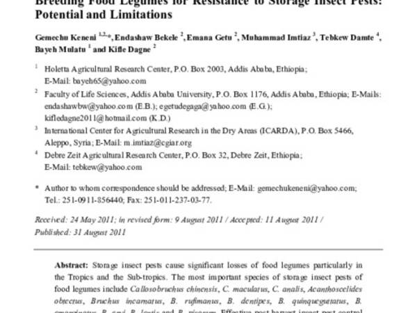 Breeding Food Legumes for Resistance to Storage Insect Pests: Potential and Limitations