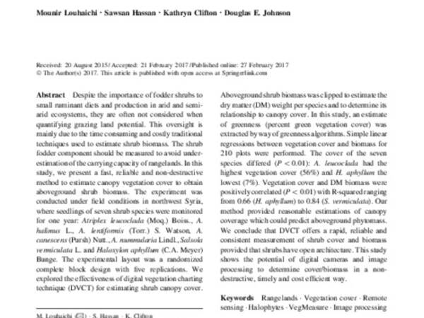 A reliable and non-destructive method for estimating forage shrub cover and biomass in arid environments using digital vegetation charting technique