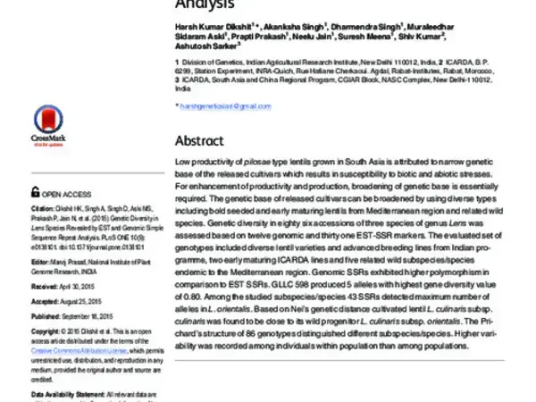 Genetic Diversity in Lens Species Revealed by EST and Genomic Simple Sequence Repeat Analysis