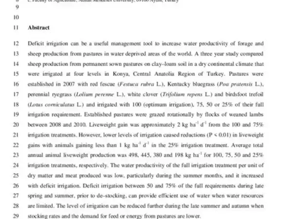Evaluation of deficit irrigation for efficient sheep production from permanent sown pastures in a dry continental climate