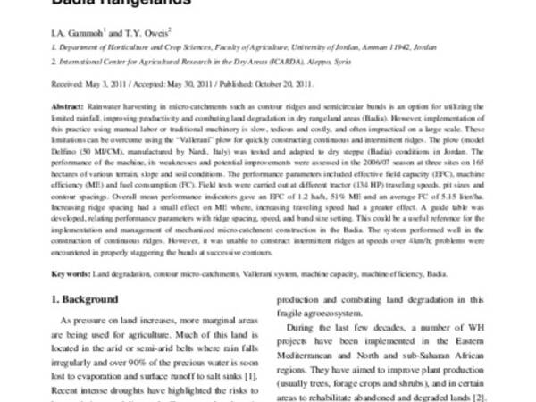 Performance and Adaptation of the Vallerani Mechanized Water Harvesting System in Degraded Badia Rangelands