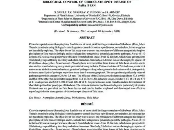 Potential antagonistic fungal species from Ethiopia for biological control of chocolate spot disease of Faba Bean