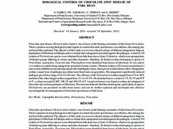 Potential antagonistic fungal species from Ethiopia for biological control of chocolate spot disease of Faba Bean