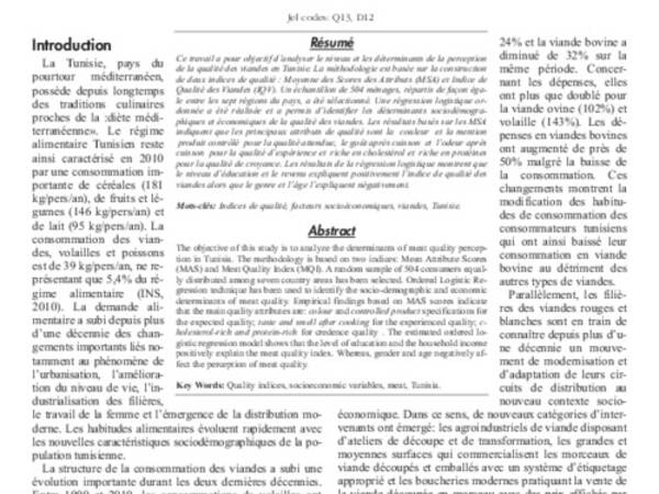 Effets des caractéristiques démographiques et économiques des consommateurs sur la perception de la qualité des viandes en Tunisie