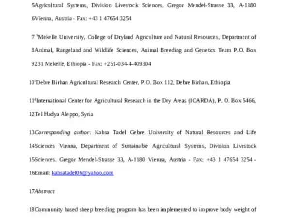 Effect of genetic improvement of body weight on herddynamics and profitability of Ethiopian meat sheep: Adynamic simulation model