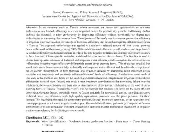 Irrigation Water Use Efficiency and Fann Size in Tunisian Agriculture: A Parametric Frontier Analysis Approach