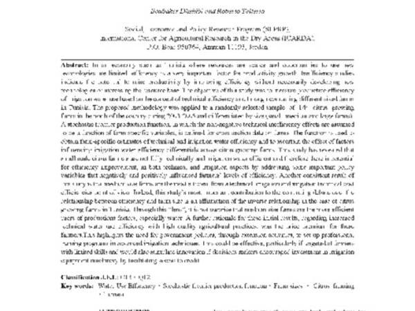 Irrigation Water Use Efficiency and Fann Size in Tunisian Agriculture: A Parametric Frontier Analysis Approach