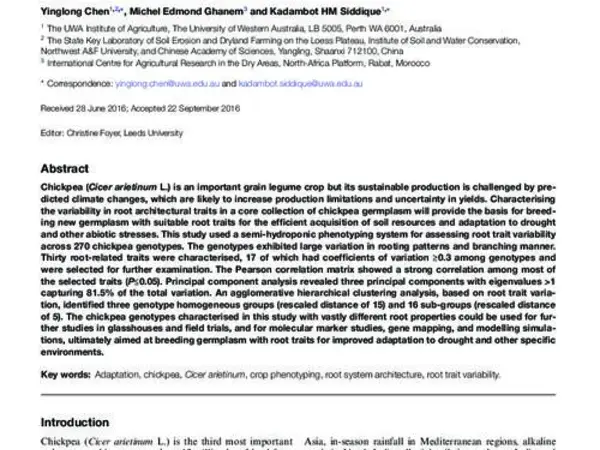 Characterising root trait variability in chickpea (Cicer arietinum L.) germplasm