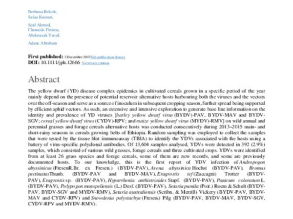 Non-cultivated grass hosts of yellow dwarf viruses in Ethiopia and their epidemiological consequences on cultivated cereals