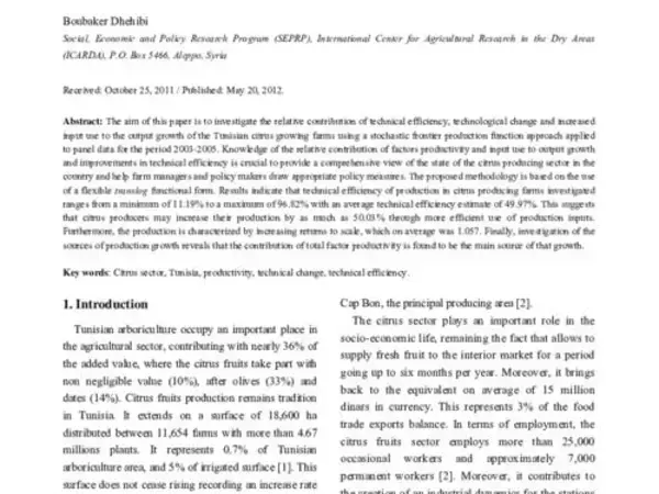 Stochastic Production Frontiers and Decomposition of Output Growth: The Case of Citrus-Growing Farms in Tunisia