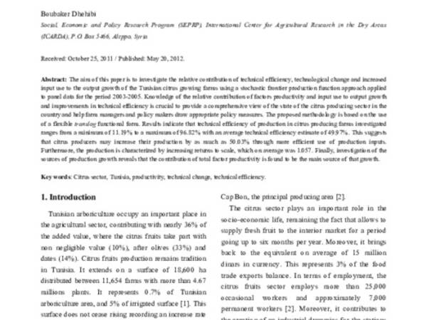 Stochastic Production Frontiers and Decomposition of Output Growth: The Case of Citrus-Growing Farms in Tunisia